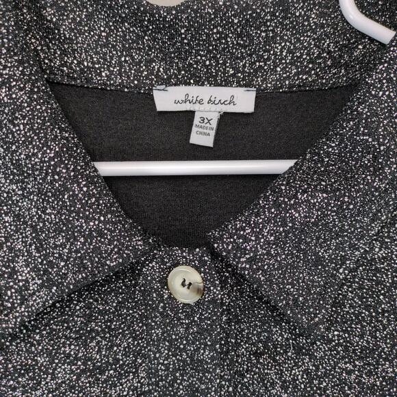 White Birch Women's Plus 3X Black Metallic Silver Button Up Shirt Drop Shoulder - Picture 2 of 6
